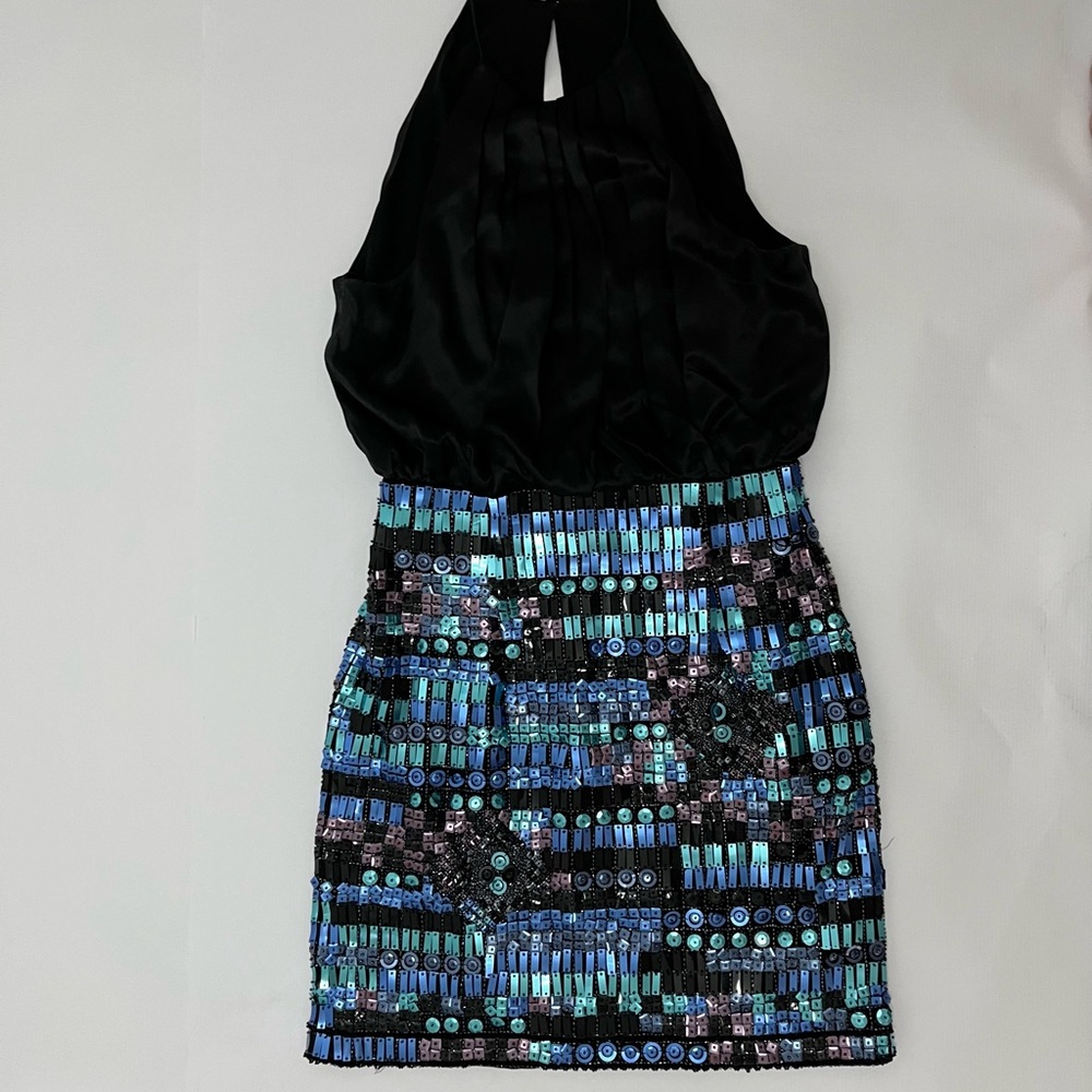 Mignon Formal Cocktail Dress Sz 10 Jewell Blue Beaded Mirrored Embellished